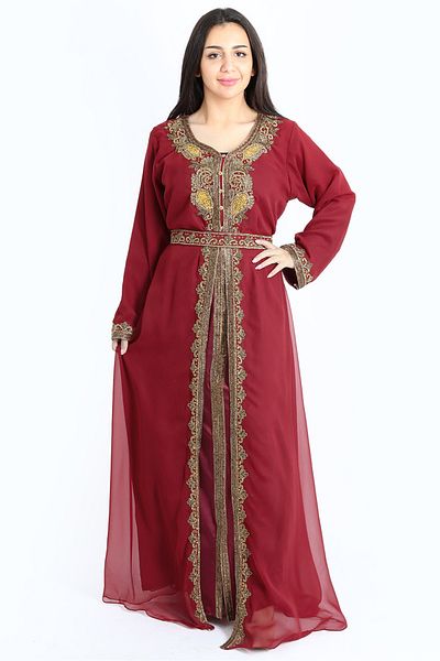 IKKXA Crystal Craft Threadwork Maroon Kaftan IKW9876