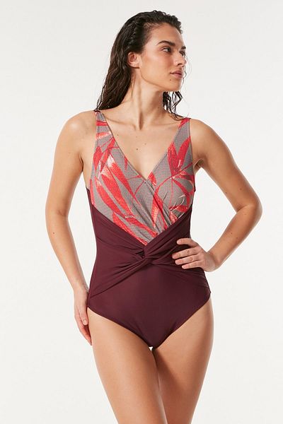 C&City V-Neck Swimsuit 7497 Claret Red
