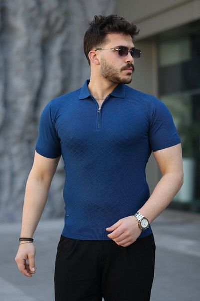 modaserdem Men's Viscose Fabric Polo Neck Patterned T-Shirt