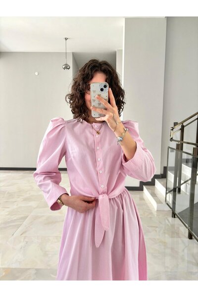 Butik Long Striped Poplin Shirt Skirt Set