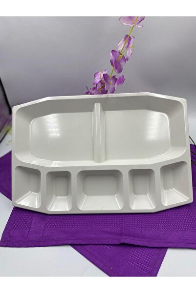 PEARSTORE 7 Bölmeli Kahvaltı Sunum Tabağı, Polikarbon Kahvaltı Tabağı , 24x35 Cm, Sunum Tabağı (4 ADET)