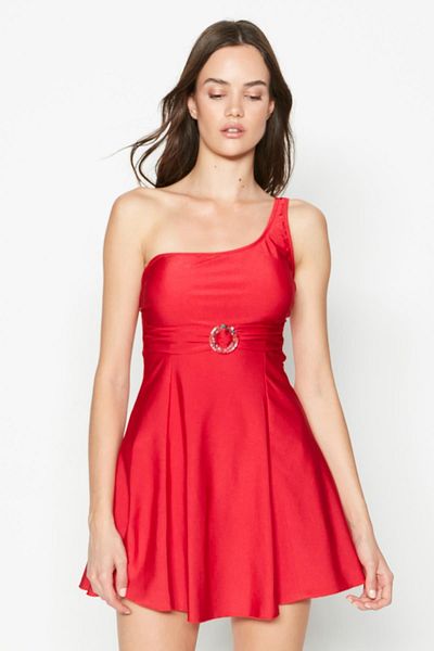 C&City One-Shoulder-Kleid-Badeanzug 7511 Rot