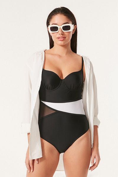 C&City Covered Tulle Detailed Swimsuit 7522 Black