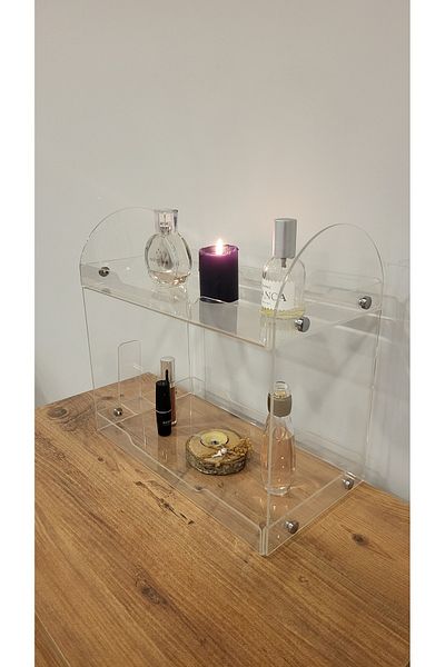 HomeSide Two-Tier Makeup and Jewelry Organizer - Tabletop Perfume Stand, Bathroom Organizer Shelf