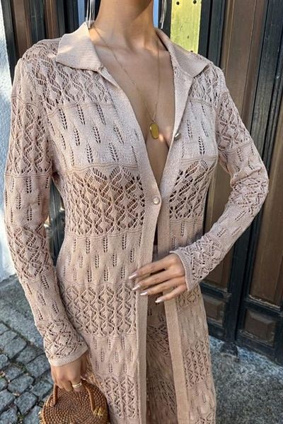 MODAVERA Bridget Openwork Long Cardigan Suit 9881
