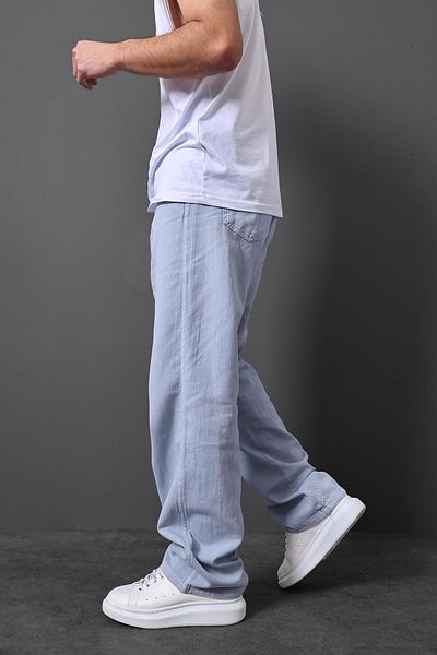 Slatra Men's Light Blue Baggy Gabardine Fabric Trousers