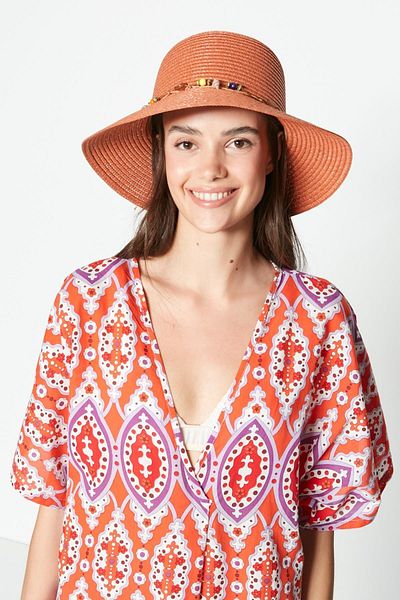 C&City Сламена плажна шапка с къса периферия Y23730-52 Тютюн