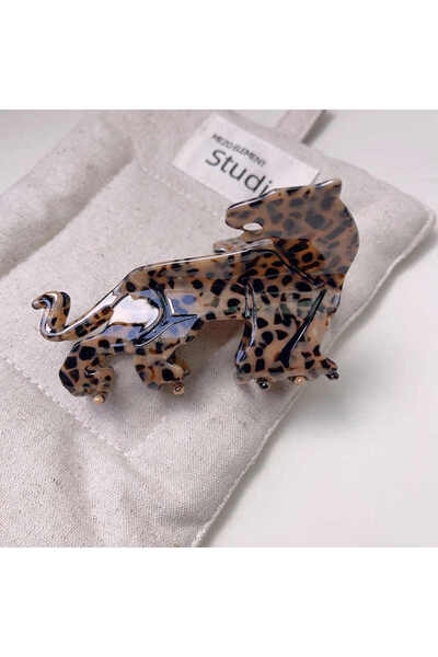 Nolana Minimal Leopard Pattern Bone Acetate High Quality Buckle - Brown