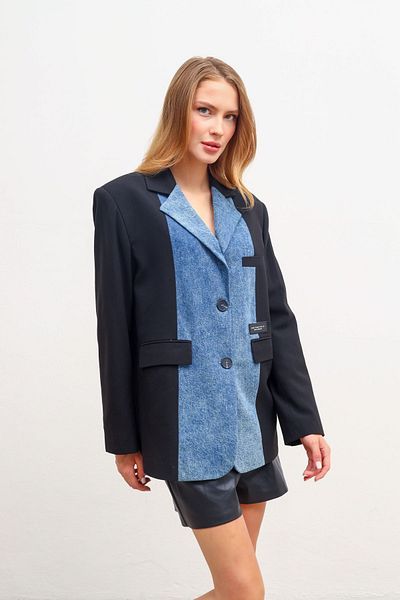 Perryes Jachetă de damă din denim cu detalii neagră