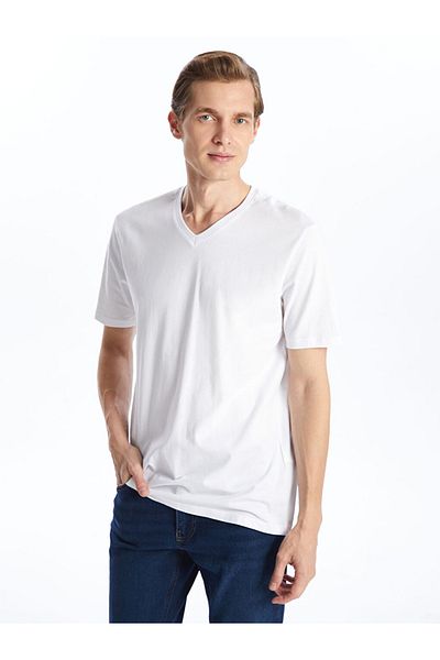 LC Waikiki Ανδρικό T-Shirt Standard Mold 100% βαμβακερό χτενισμένο ύφασμα με λαιμόκοψη V