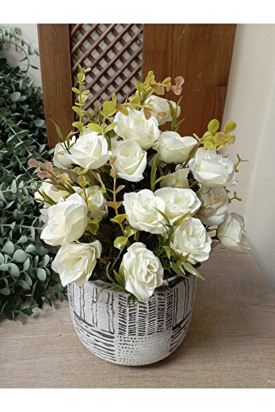 Cennet Home Yabangülü aranjmanı kare desenli beton saksıda masaüstü dekoratif...