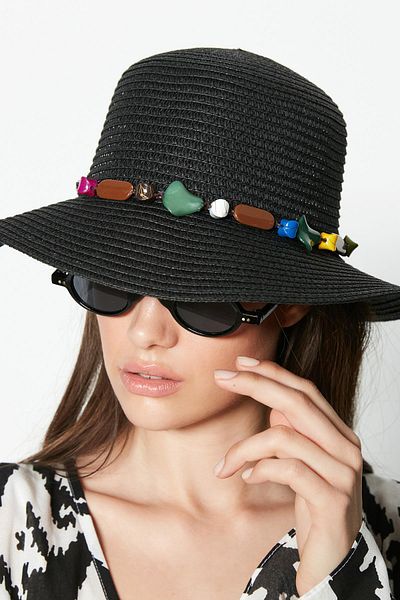 C&City Short Brim Straw Beach Hat Y23730-50 Black