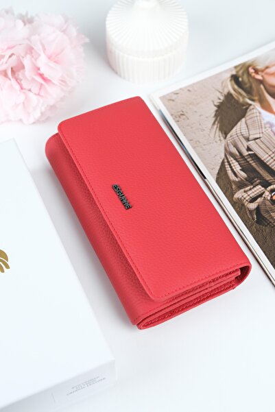 ESGUARE محفظة نسائية بتصميم جلد طبيعي 100% مع مقصورات