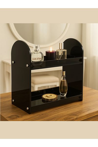 HomeSide Two-Tier Makeup and Jewelry Organizer - Tabletop Perfume Stand, Bathroom Organizer Shelf