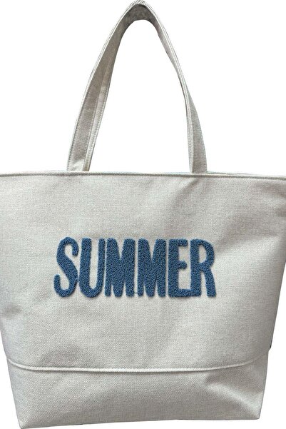 C&City Κρεμ, καλοκαιρινή κεντημένη τσάντα παραλίας - C10002