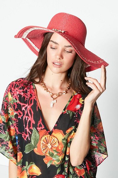 C&City Straw Beach Hat Y23730-04 Fuchsia