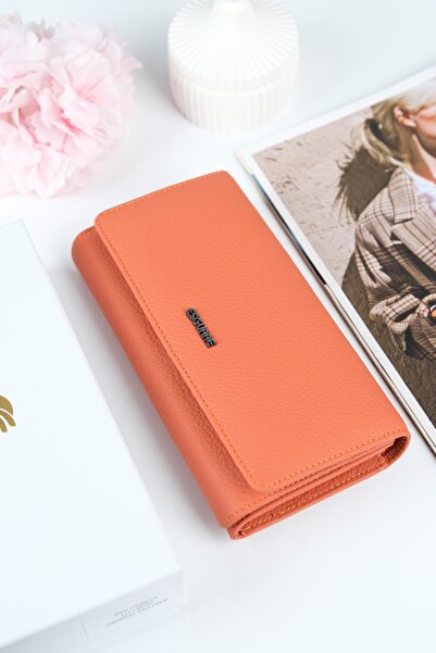 ESGUARE محفظة نسائية بتصميم جلد طبيعي 100% مع مقصورات