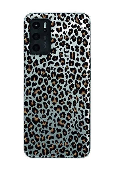 moonset Oppo A16 / A55 Uyumlu Leopar Tasarımlı Baskılı Şeffaf Telefon Kılıfı