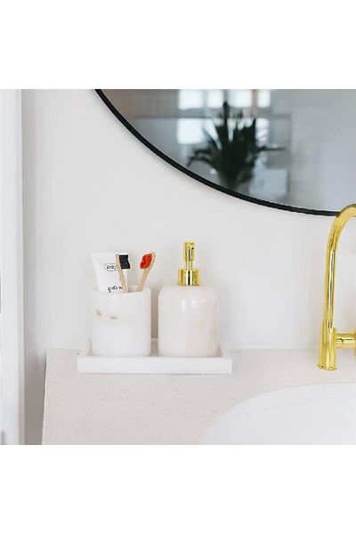 Akayev Σετ Μπάνιου Marble White 3 τεμαχίων Σετ Διανομέα Υγρού Σαπουνιού Κουζίνας