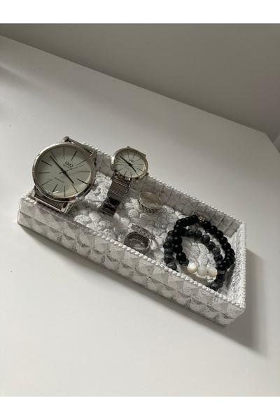 NurEra Design Dikdörtgen Gold & Gümüş Yaldızlı Sunum Tepsi & Tabak & Düzenleyici