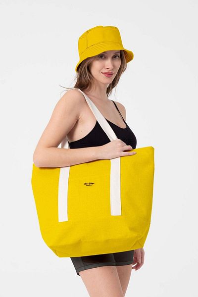 C&City Gelbe Strandtasche aus Leinen - mit Tasche