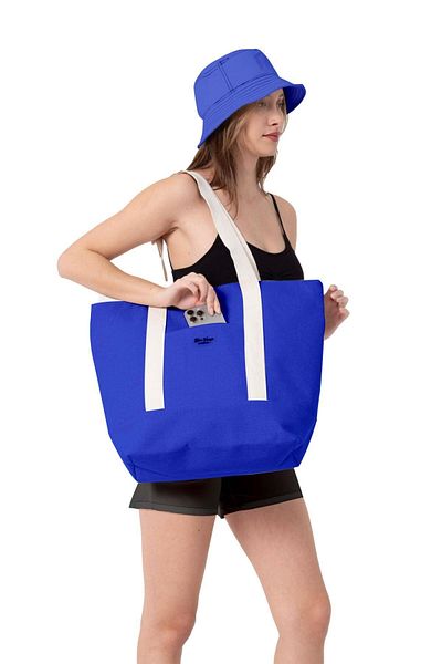 C&City Blaue Strandtasche aus Leinen - mit Tasche
