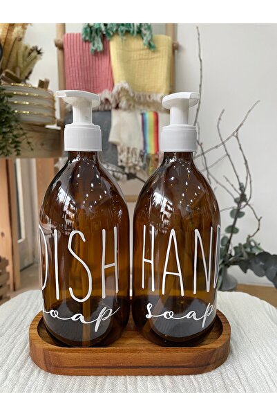 PitrakStore مجموعة من 2 زجاجة صابون سائلة من الزجاج الكهرماني سعة 500 مل مع ح...