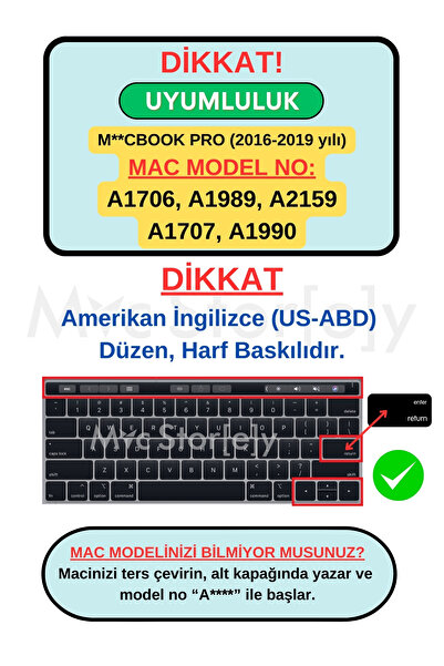 Mcstorey Macbook Pro Kılıf Klavye Koruyucu Ingilizce Baskılı (US-ABD) A1706 A1989 A2159 A1707 A1990 Uyumlu