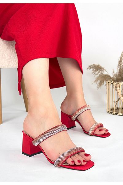 ED KLAS Froya Red Satin Heeled Slippers