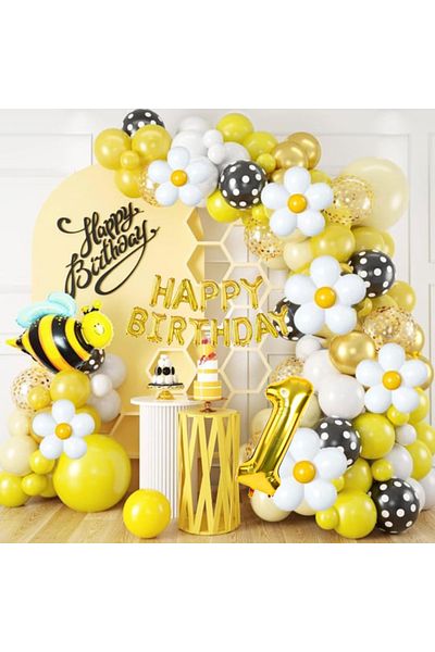 CUGY Honey Bee Flowers Concept Balloon Chain Birthday Party Decoration