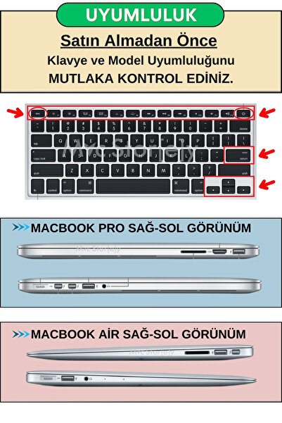 Mcstorey Macbook Kılıf Air Pro Klavye Koruyucu Türkçe Baskı (US TO TR) (ESKİ USB'Lİ MODEL 2008-2017) Uyumlu