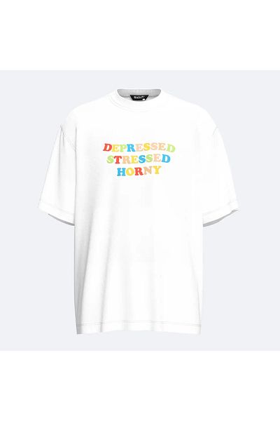 Shout Μπλουζάκι Unisex Oversize Depressed Stressed Horny Oldschool