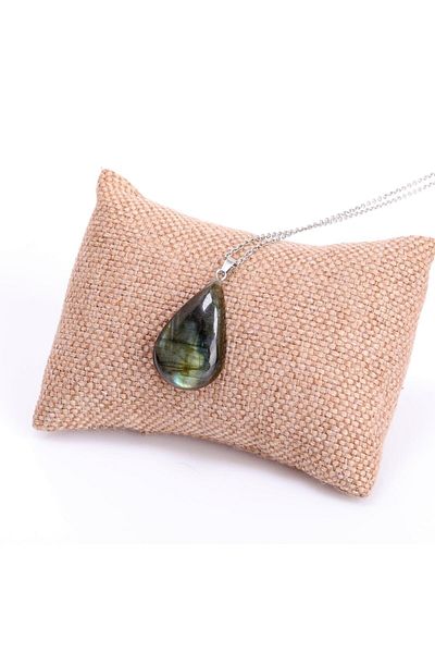Taş Sandığı Drop Form Labradorite Stone Necklace – with Steel Chain