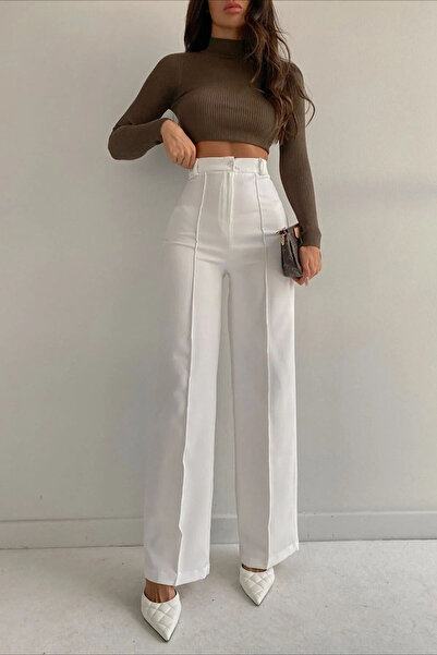 Livik Γυναικείο φαρδύ παντελόνι Palazzo Super High Loose Leg της δεκαετίας του '90 White Grass