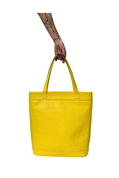 Atelier Nui Yellow Tote Bag / Sarı Hakiki Deri Büyük Omuz Çantası