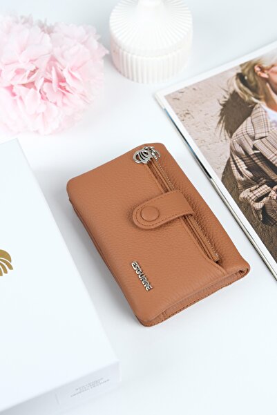 ESGUARE محفظة نسائية من الجلد الطبيعي بتصميم مقسم