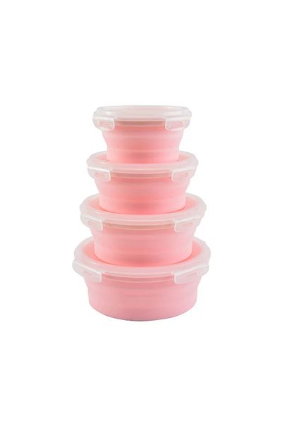 Lotus rose Set of 4 Collapsible Silicone Food Storage Containers - Bento Lunch Boxes