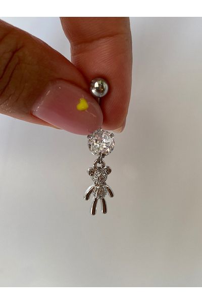 kurukafagift Steel Zircon Stone Dangle Teddy Bear Belly Piercing