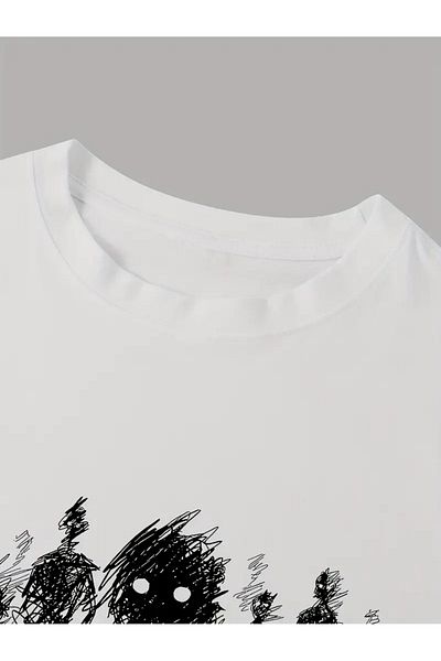 LAND MODA Tricou din bumbac pur cu imprimeu Street Hip-Hop Mixed Crowd, Top cu gât rotund pentru bărbați