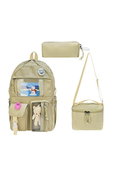 AYER TİCARET Korean Model Girl's Orthopedic Primary School Bag Thermal Nutrition and Pen Holder Set