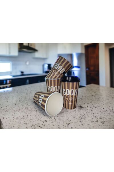 dat home 25 Adet 16 Oz Karton Bardak Good Morning Desenli Americano Bardağı, ...