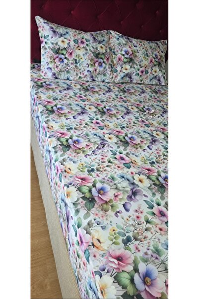 pınarhome collectıon New Season to 3D Digital Printing 100% Cotton Elastic Bed Sheets and Pillowcases Running Depth 28-30 cm