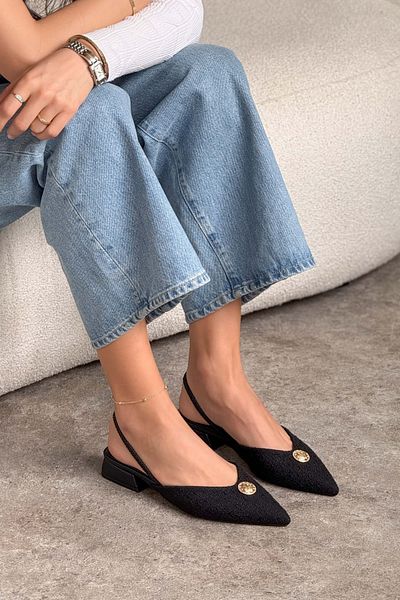 NİŞANTAŞI SHOES Detail príslušenstva Cassandra Black Kilim Dámske baleríny na nízkom podpätku