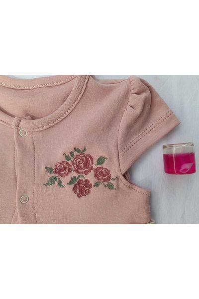 Bebbemini Detailed Embroidered Cotton-Linen Baby Girl Rompers 3-6-9-12 Months