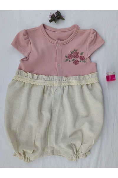 Bebbemini Detailed Embroidered Cotton-Linen Baby Girl Rompers 3-6-9-12 Months