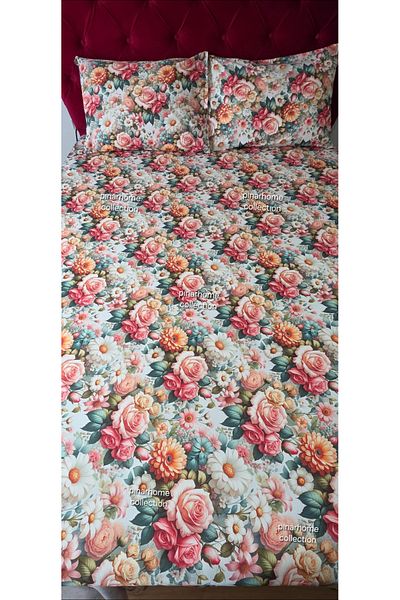 pınarhome collectıon 3D Digital Printing New Season 100% Cotton Elastic Bed Sheet+Pillow Cover Corner Depth 28-30 cm