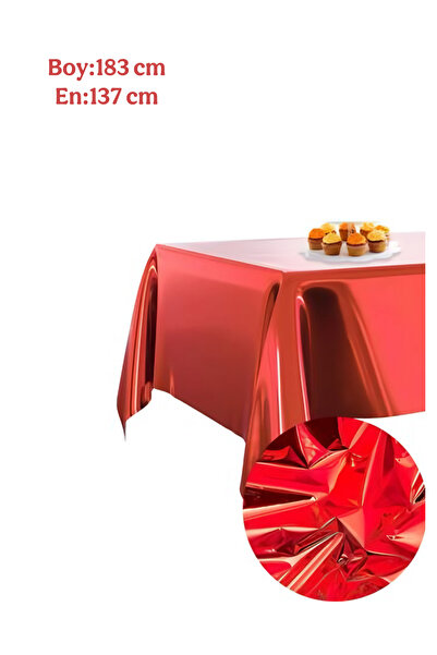 Öztürkpartievi Red Metalized Shiny Table Cloth