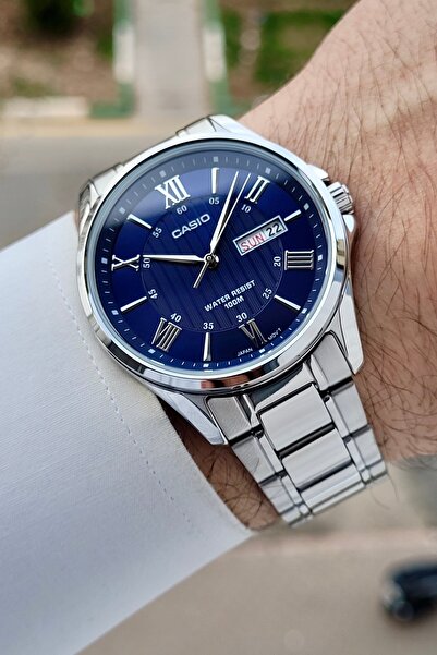 Casio Kadranı Lacivert Kordonu Gümüş Renk Erkek Kol Saati