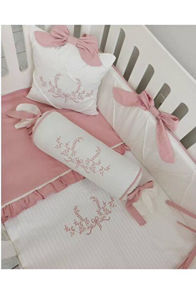 Ege HOME Decoration&Accessories Ege Home deluxe %100 pamuklu nakışlı 3 parça pike , şeker yastık, fiyonklu yastık seti