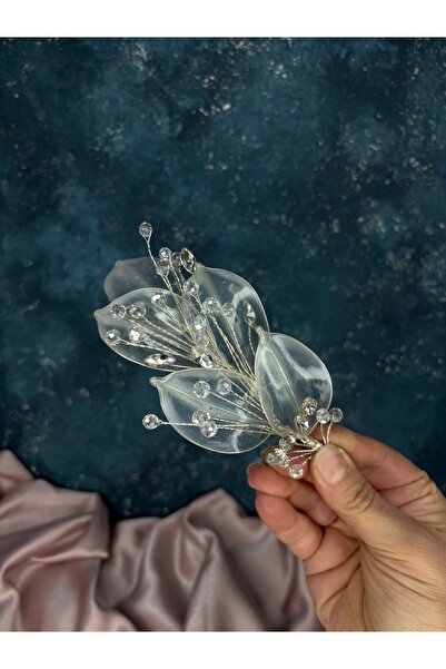 Hayalperest boncuk Large Transparent Leaf Pearlescent Bridal Hair and Turban Accessory